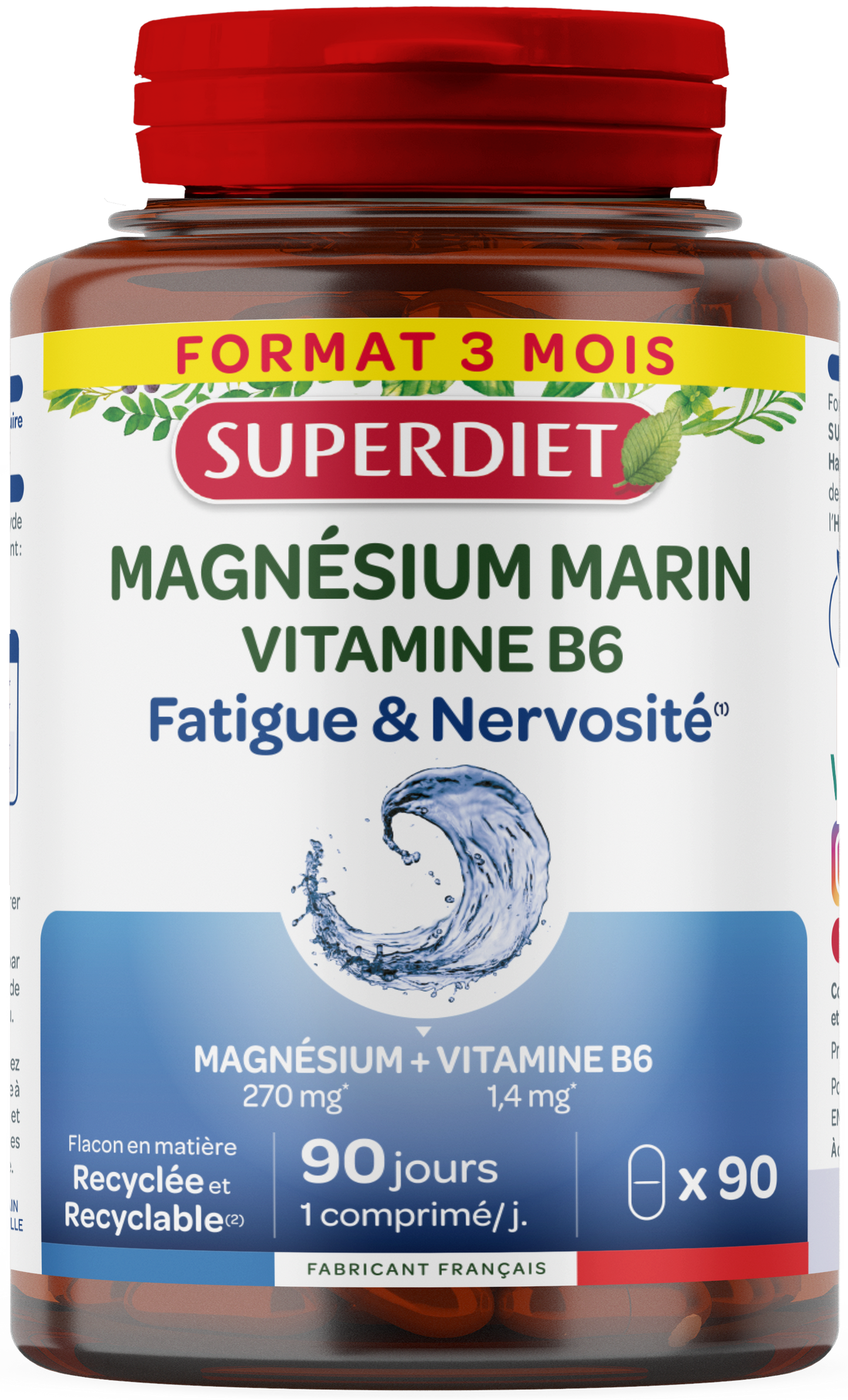 Magnésium marin et vitamine b6 90 comprimés - 1
